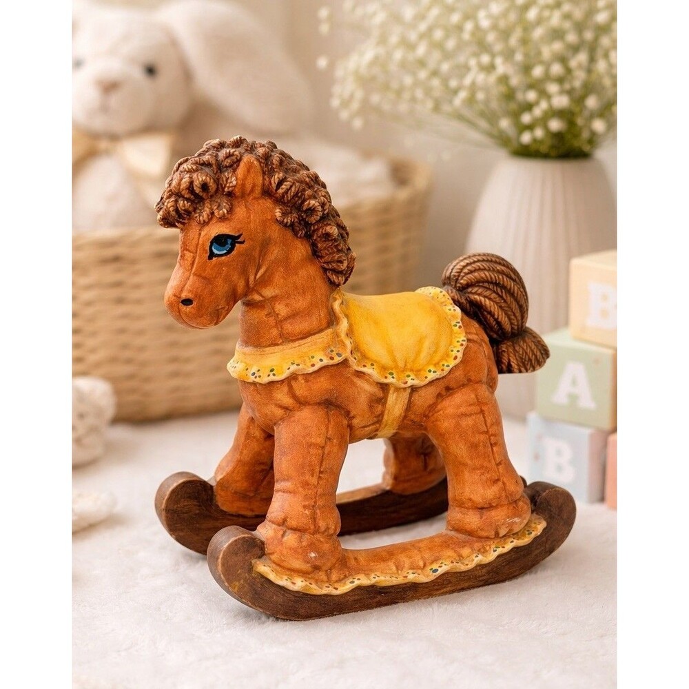 Vintage Scioto Quilted Rocking Horse Figurine Signed Betty Drader 87 Ceramic 9.5